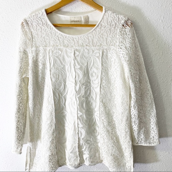 Tops - Chico’s Cream Lace Overlay Tunic Top